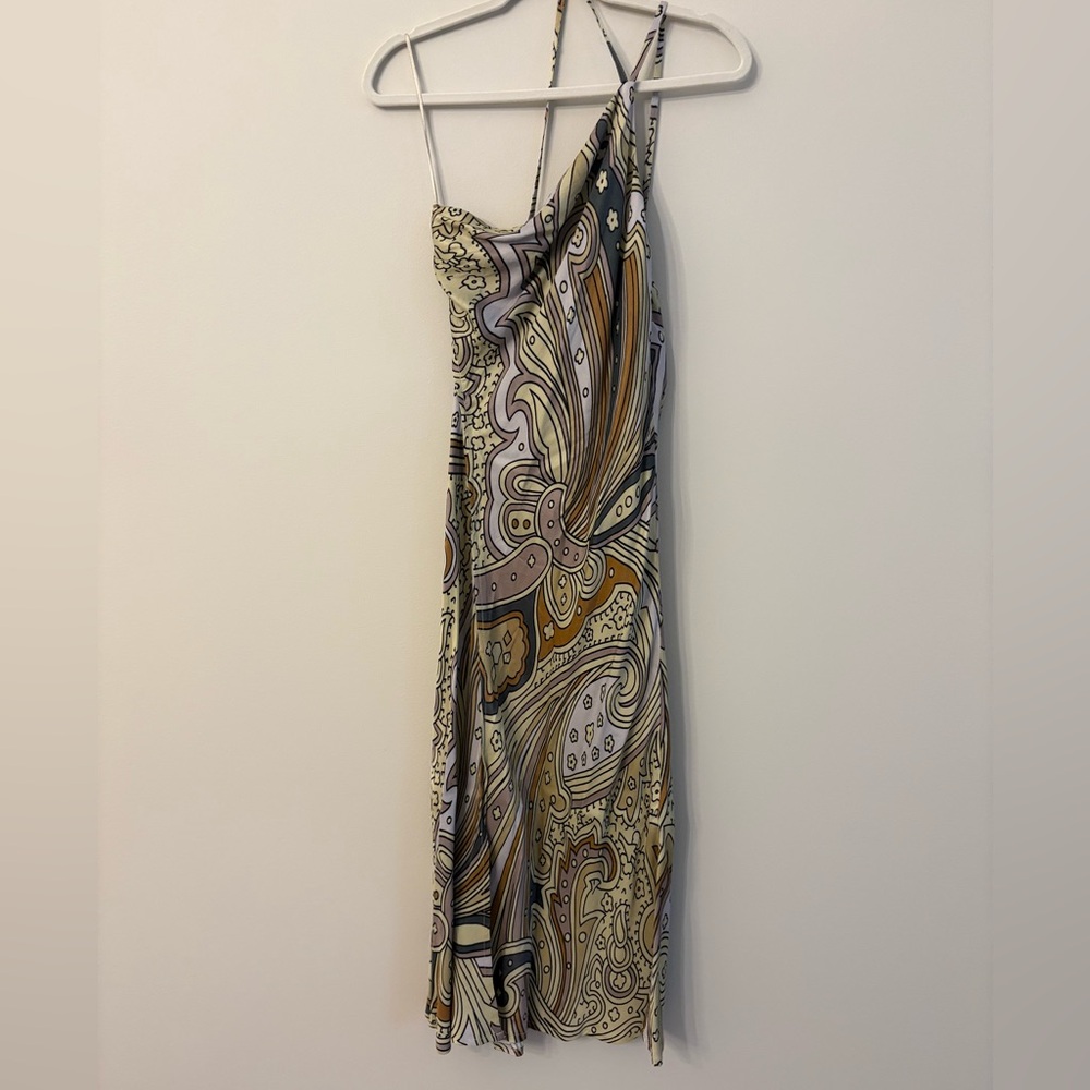 Anthropologie Asymmetrical Paisley Dress in Gold and Cream by Blank London